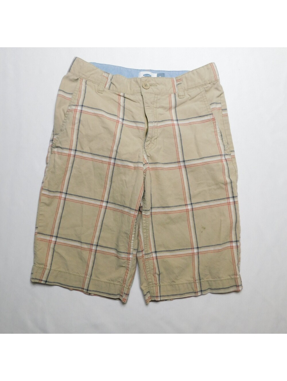 Old Navy Boys Plaid Chino Shorts Size 12 Regular Khaki Tan Check Casual Summer
